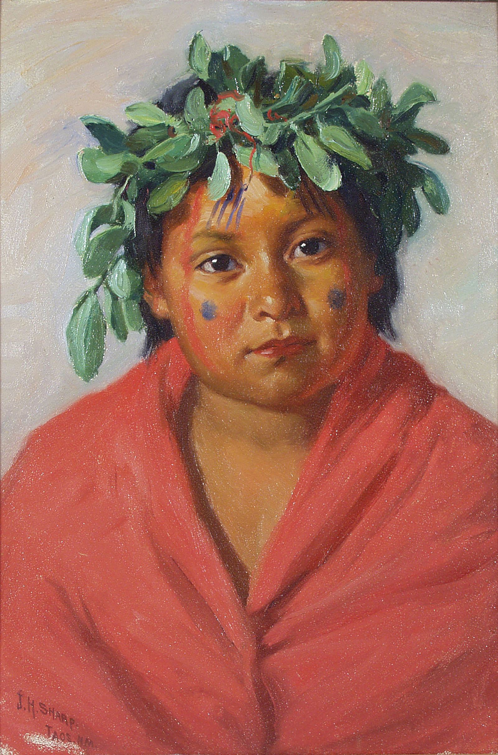 Soaring Eagle, Jr. [Indian boy or girl, green garland]